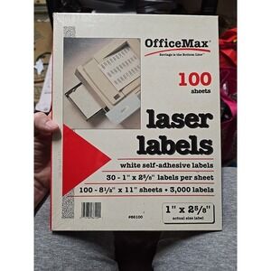 NOS OfficeMax Laser Labels 100 Sheets with 30 Labels Per Sheet 1"X2⅝" #86100